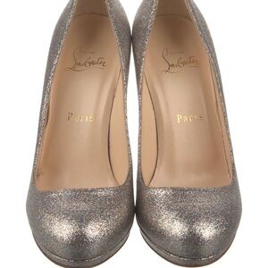 Christian Louboutin Metallic Silver& Purple Glitter Heels Size 8.5